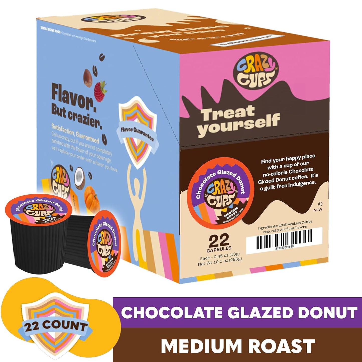 Flavored Coffee Pods, Chocolate Glazed Donut, Flavored Single Serve Coffee Capsules for All Keurig K Cups Coffee Makers, 22 Count (Pack of 1)