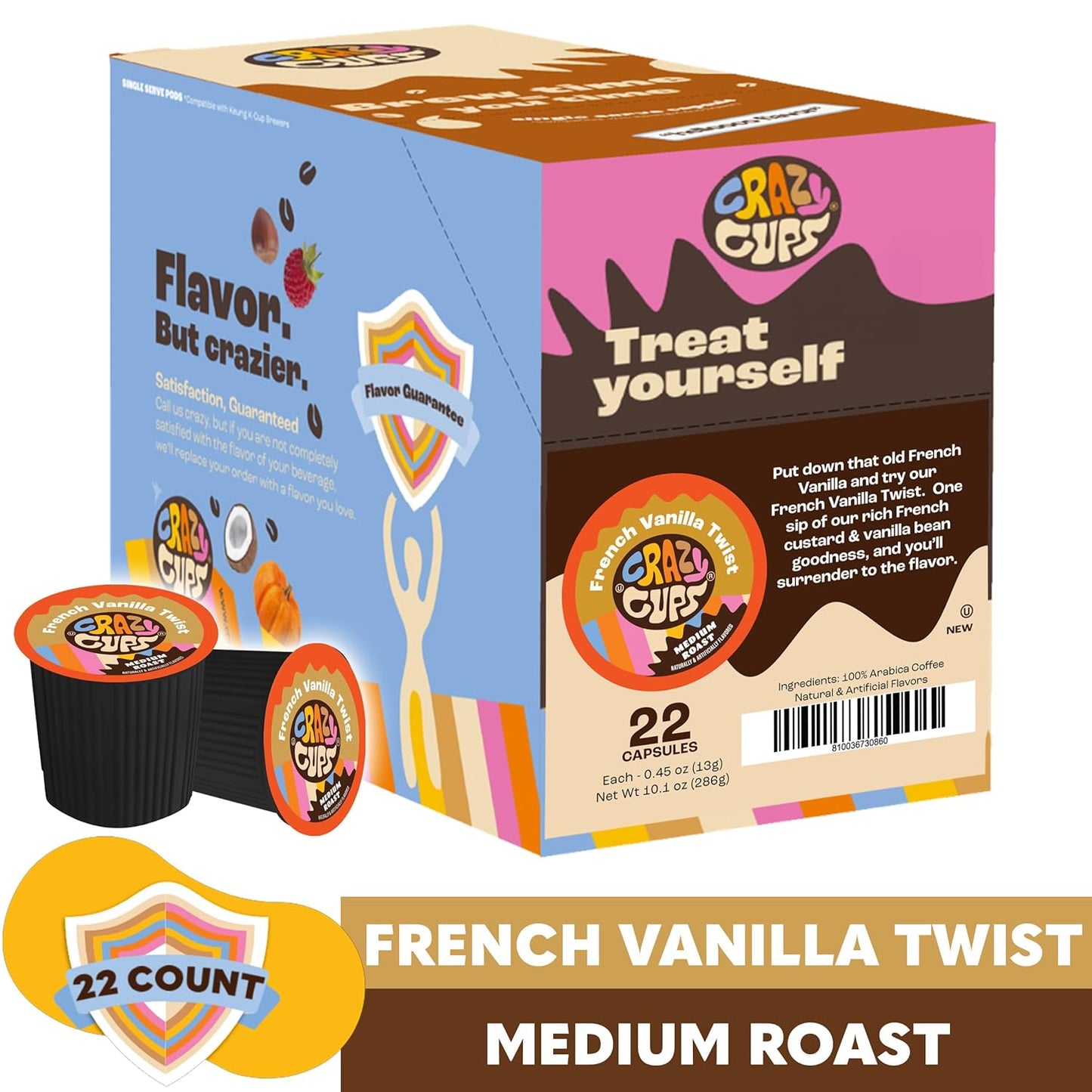 Flavored Coffee Pods, French Vanilla Twist, French Vanilla K Cups, Single Serve Coffee for Keurig K Cups Machines, Hot or Iced Coffee, Medium Roast Coffee in Recyclable Pods, 22 Count (Pack of 1)