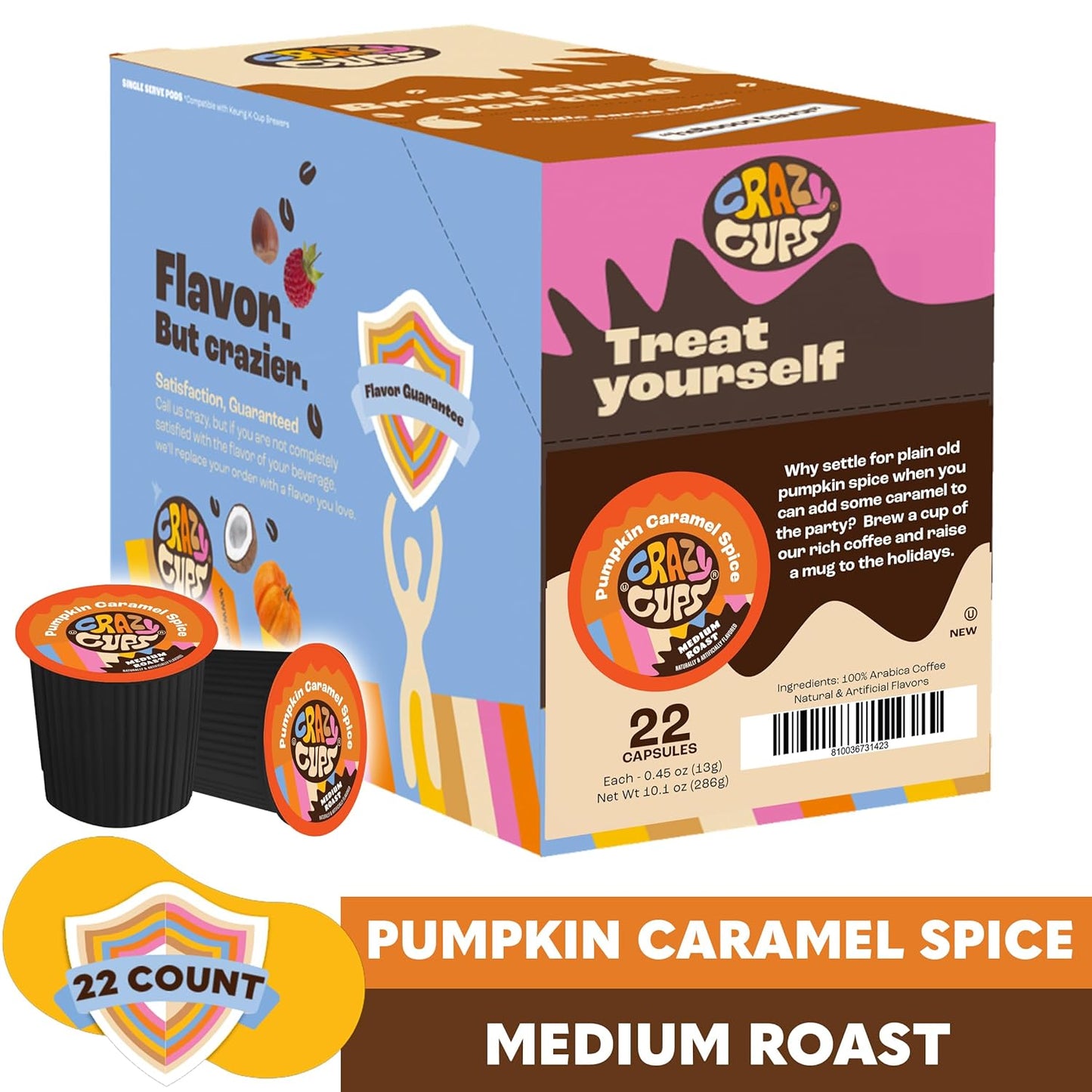 Flavored Coffee, Pumpkin Caramel Spice, Recyclable Single Serve Pods for Keurig K Cups Machines, Brew Hot or as Iced Coffee, 22 Count (Pack of 1)