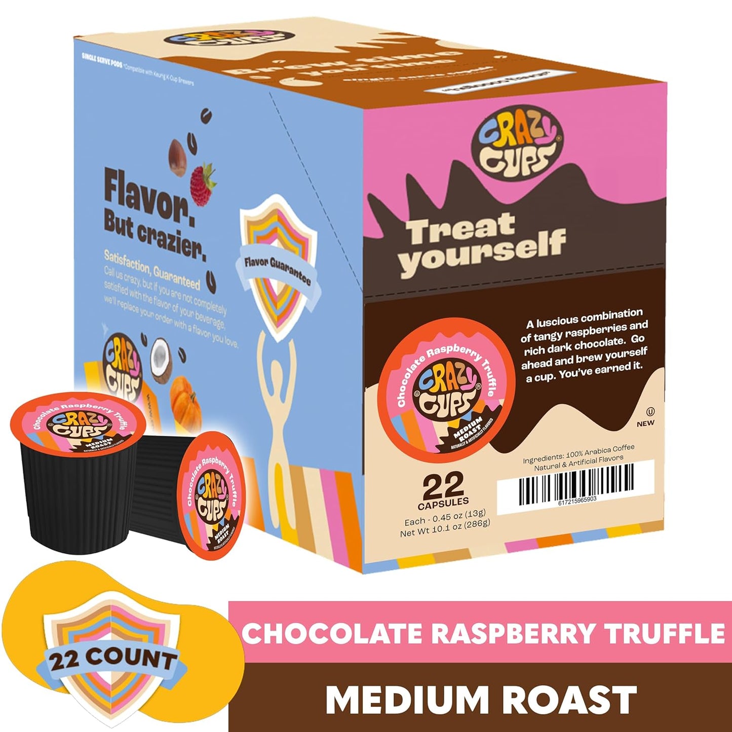 Flavored Coffee for Keurig K-Cup Machines, Chocolate Raspberry Truffle, Hot or Iced Drinks, 22 Count Single Serve, Recyclable Pods(Pack of 1)