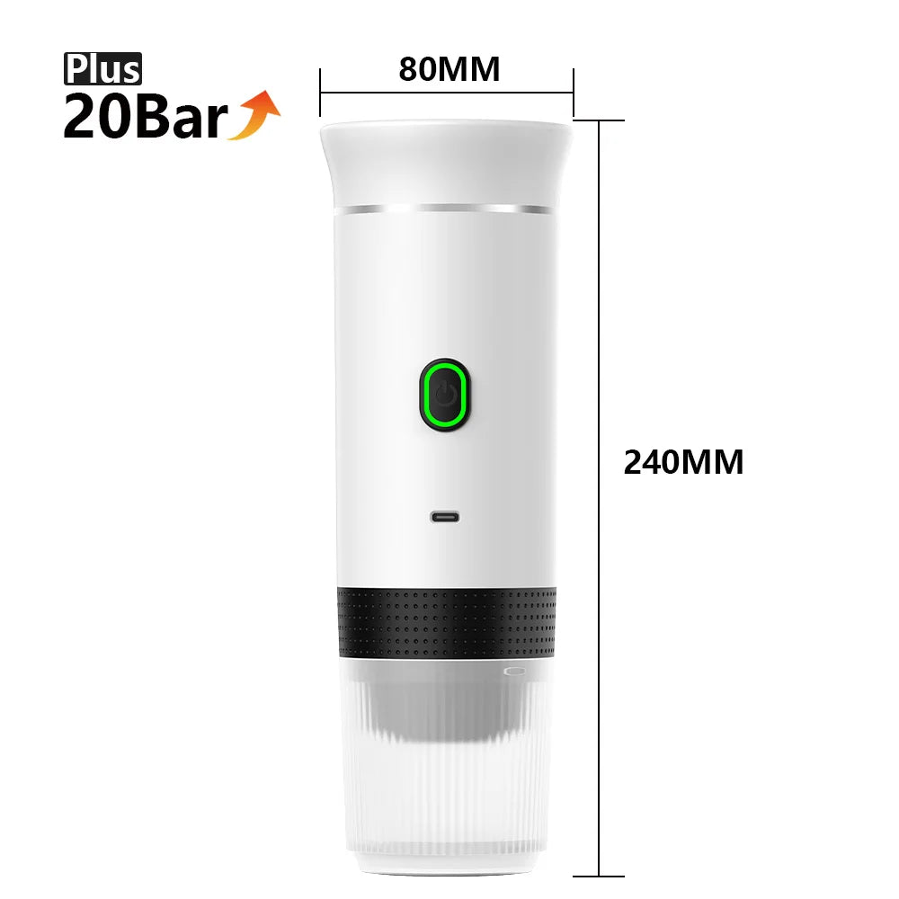 Brew Gourmet Espresso Anywhere: Wireless Portable Coffee Machine for Car & Home - 3-in-1 Travel Maker with 20 Bar Pressure