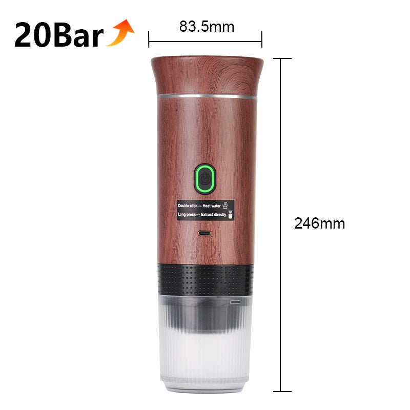 Brew Gourmet Espresso Anywhere: Wireless Portable Coffee Machine for Car & Home - 3-in-1 Travel Maker with 20 Bar Pressure