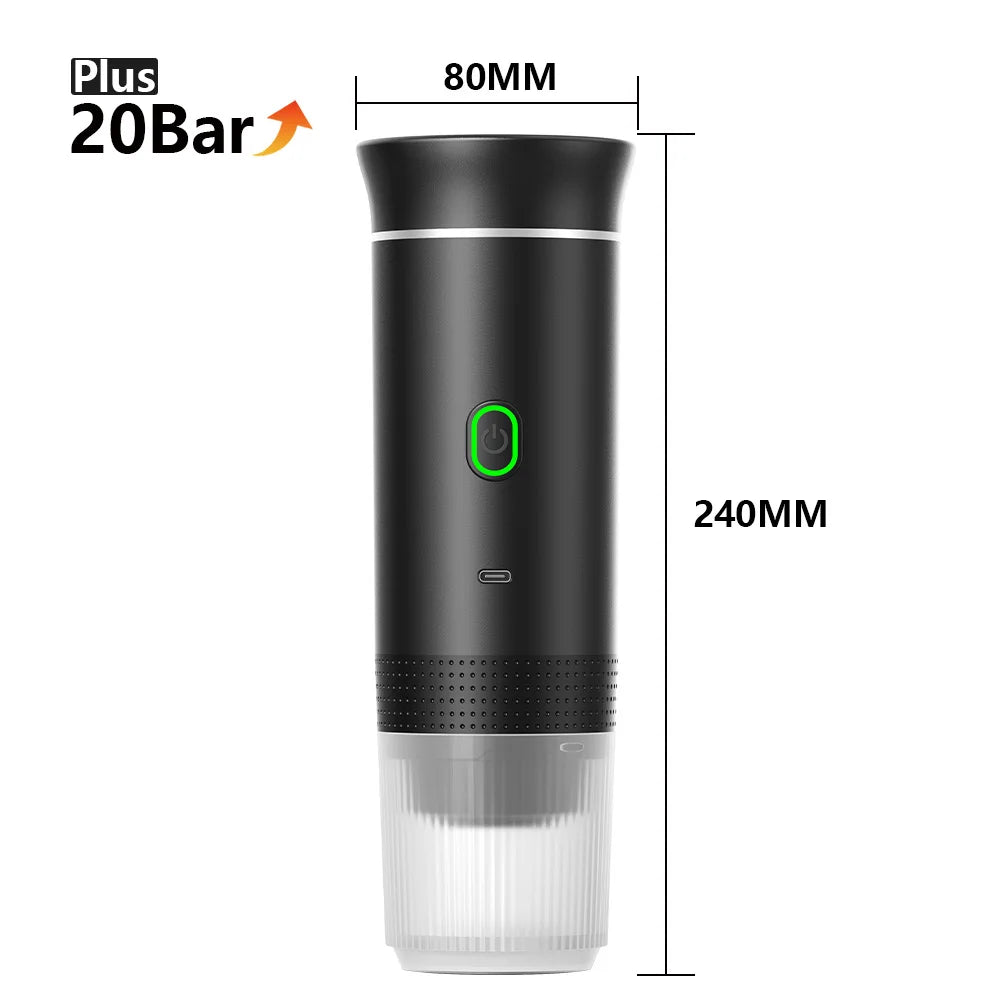 Brew Gourmet Espresso Anywhere: Wireless Portable Coffee Machine for Car & Home - 3-in-1 Travel Maker with 20 Bar Pressure