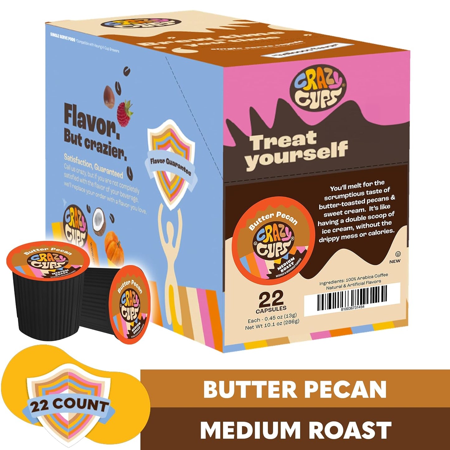 Flavored Coffee for Keurig K-Cup Machines, Butter Pecan Swirl, Hot or Iced Coffee, 22 Single Serve, Recyclable Pods(Pack of 1)