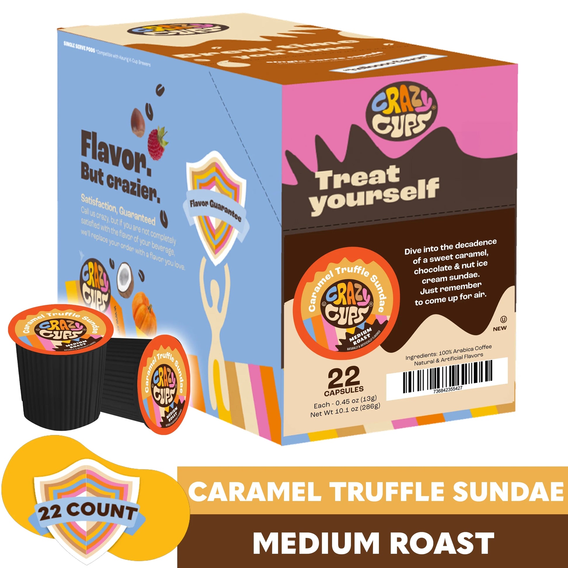 Caramel Truffle Sundae Coffee Pods, Medium Roast, 22 Count for Keurig K Cup Machines